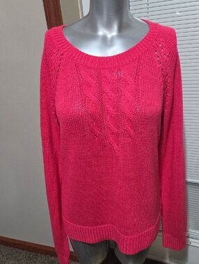 Lilly Pulitzer Cable-Knit Scoop Neck Sweater in Hot Pink